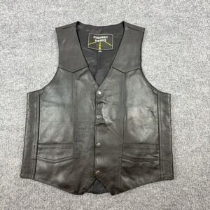Highway Hawks Vest Mens Small Black Leather Snap Front Biker Motorcycle